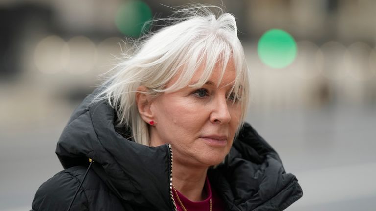 Nadine Dorries, Britain&#39;s Secretary of State for Digital, Culture, Media and Sport arrives for a cabinet meeting in London, Monday, Jan. 24, 2022. (AP Photo/Alastair Grant)