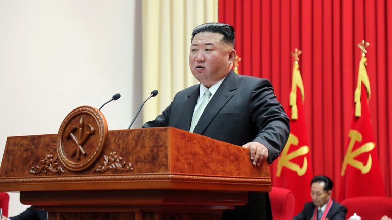 North Korean leader Kim Jong-un speaks during a visit to the Central Officers School of the ruling Workers&#39; Party in Pyongyang, North Korea, in this undated photo released on October 18, 2022 by North Korea&#39;s Korean Central News Agency (KCNA). KCNA via REUTERS ATTENTION EDITORS - THIS IMAGE WAS PROVIDED BY A THIRD PARTY. REUTERS IS UNABLE TO INDEPENDENTLY VERIFY THIS IMAGE. NO THIRD PARTY SALES. SOUTH KOREA OUT. NO COMMERCIAL OR EDITORIAL SALES IN SOUTH KOREA.
