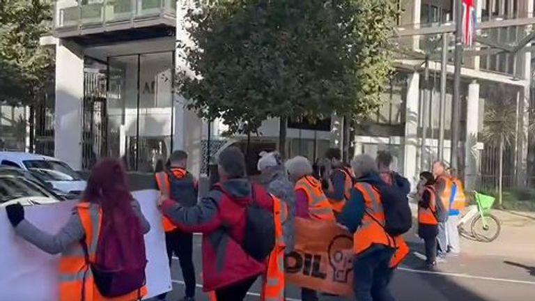 Protesters refused to let traffic pass. Pic: LBC/Twitter