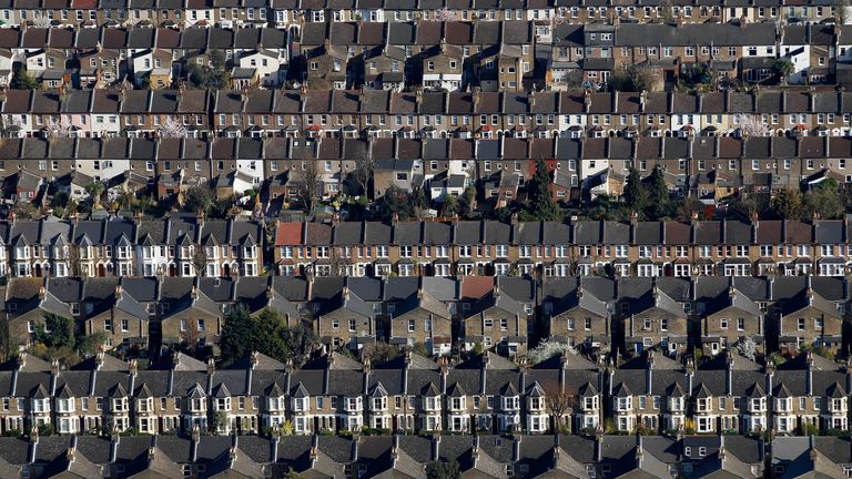 An aerial view shows houses near the London 2012 Olympic Park in London March 27, 2012. REUTERS/Stefan Wermuth (BRITAIN - Tags: SPORT OLYMPICS TRAVEL)