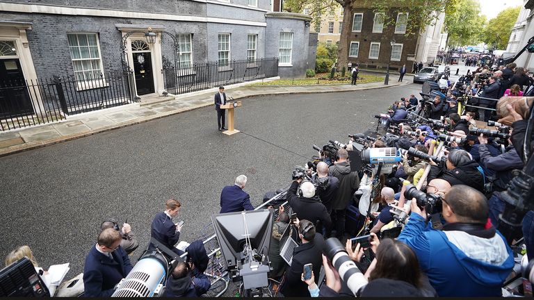 Rishi Sunak makes a speech outside 10 Downing Street, London, after meeting King Charles III and accepting his invitation to become Prime Minister  