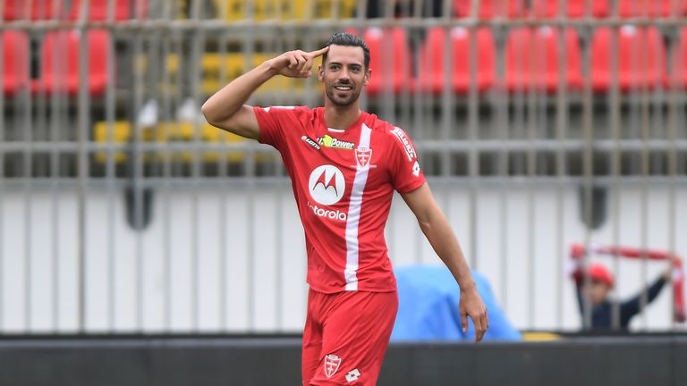 Monza's Pablo Mari celebrates after scoring his team's second goal during the Italian Serie A soccer match between Monza and Spezia at the U-Power stadium in Monza, Italy, Sunday October 9, 2022. Photo: AP