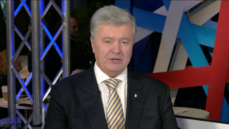 Petro Poroshenko, the former Ukraine president, at the Conservative Party Conference in Birmingham