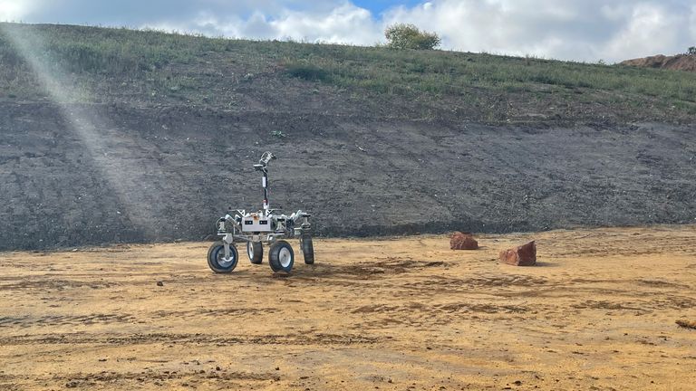 EMBARGOED TO 0001 TUESDAY OCTOBER 4 The Sample Fetch Rover (SFR), affectionately known as Anon, potentially destined for missions on the moon or Mars is put through its paces at a quarry in Milton Keynes. Airbus engineers&#39; quarry testing is essential to the development process, providing a unique and dynamic landscape that cannot be replicated within the Mars Yard test facility at Stevenage, and the event marks the first time all the rover&#39;s systems are being tested simultaneously. Picture date: