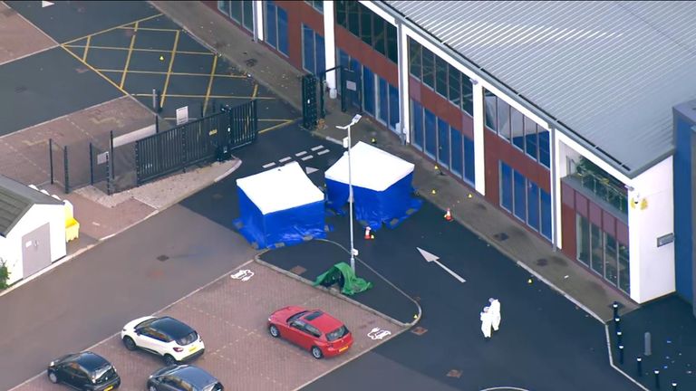 Two forensic tents have been erected within the grounds of the police station 