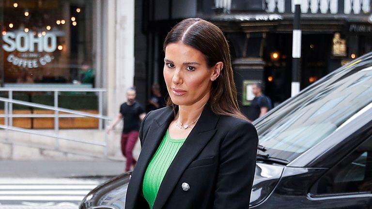 Rebekah Vardy, wife of Leicester City soccer player Jamie Vardy arrives at the Royal Courts of Justice, in London, Britain May 19, 2022. REUTERS/Peter Nicholls
