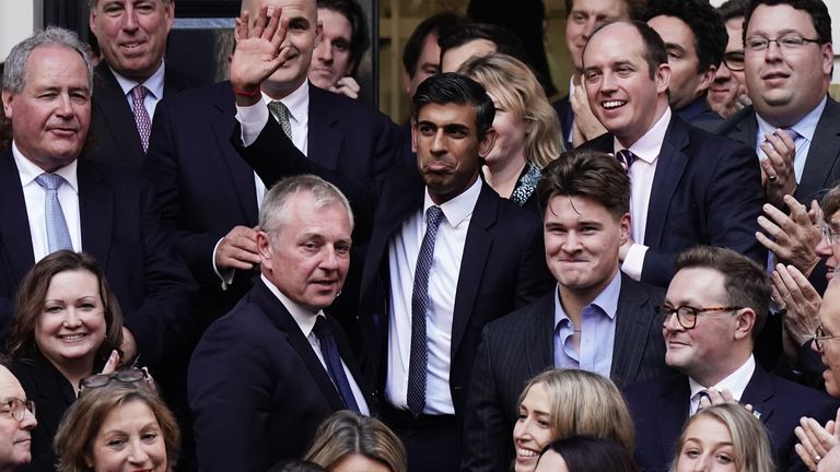 Rishi Sunak arrives at Conservative party HQ in Westminster, London, after it was announced he will become the new leader of the Conservative party after rival Penny Mordaunt dropped out. Picture date: Monday October 24, 2022.
