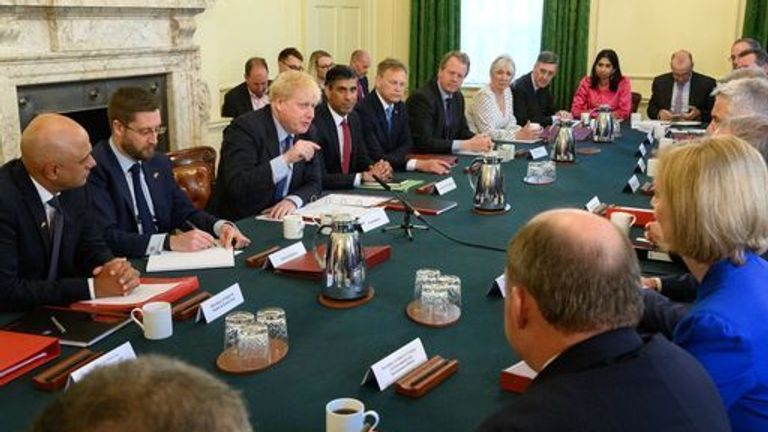 Rishi Sunak around Boris Johnson&#39;s cabinet table as chancellor. Pic: Number 10 Flickr
