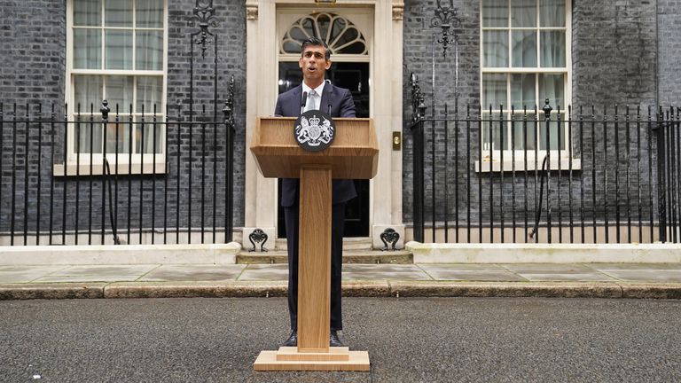 Rishi Sunak makes a speech outside 10 Downing Street, London, after meeting King Charles III and accepting his invitation to become Prime Minister and form a new government. Picture date: Tuesday October 25, 2022.
