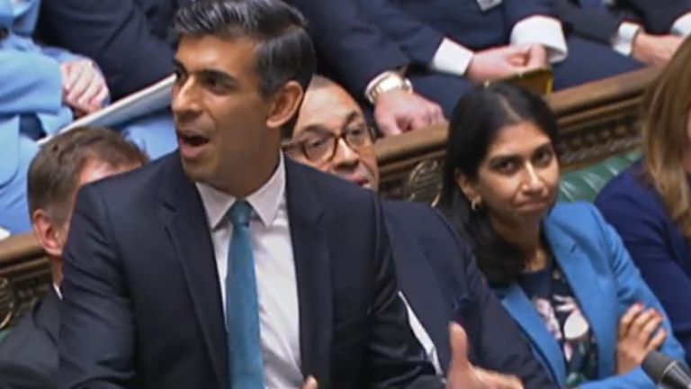 Rishi Sunak speaks during his first Prime Minister&#39;s Questions in the top job