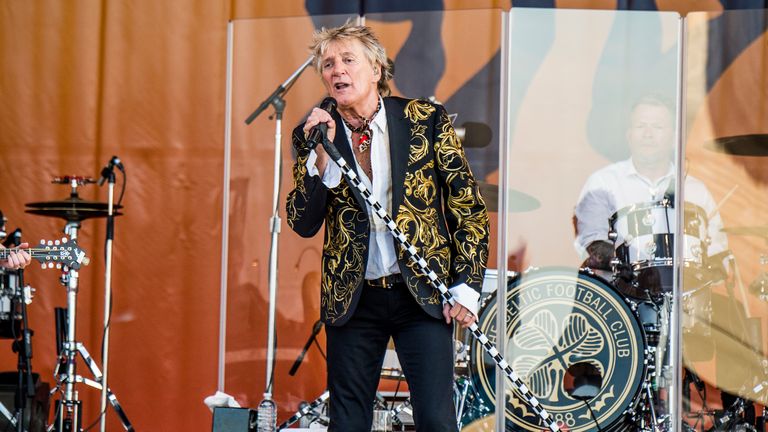 Rod Stewart performs at the New Orleans Jazz and Heritage Festival on Saturday, April 28, 2018, in New Orleans. (Photo by Amy Harris/Invision/AP).