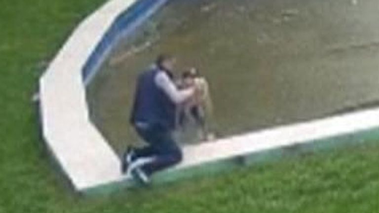 A two-year-old girl was saved from drowning at a park in Romania, after falling into a well while she was out of her mother’s sight.