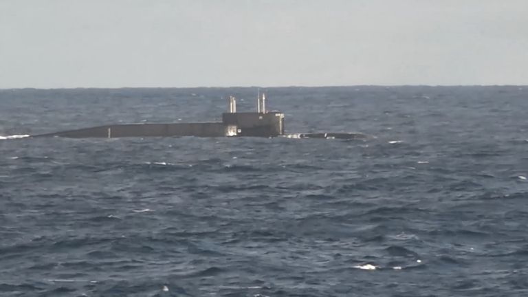 A still image from video, released by the Russian Defence Ministry, shows what it said to be Russia&#39;s strategic nuclear-powered ballistic missile submarine Tula during exercises held by strategic nuclear forces at an unknown location