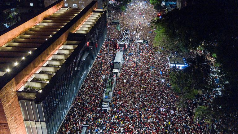 Sao Paulo&#39;s Paulista Avenue was packed. Pic: AP