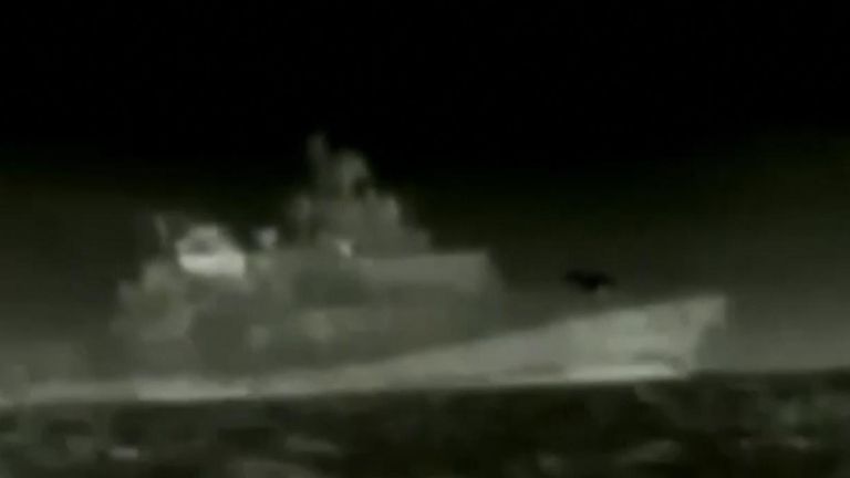 Ukrainian media shared a video showing the attack of Russian warships by drones in Sevastopol.