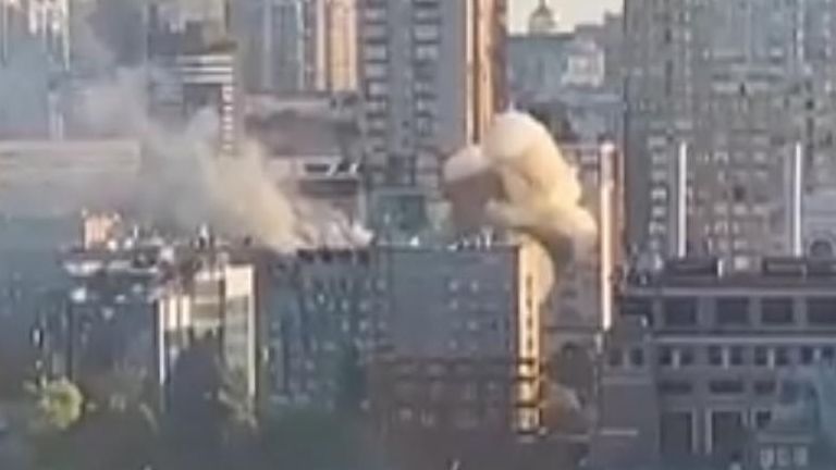 Several videos posted online show explosions all over Kyiv. &#39;Kamikaze drones&#39; are reportedly being used in order to carry out strikes in which people have been killed.