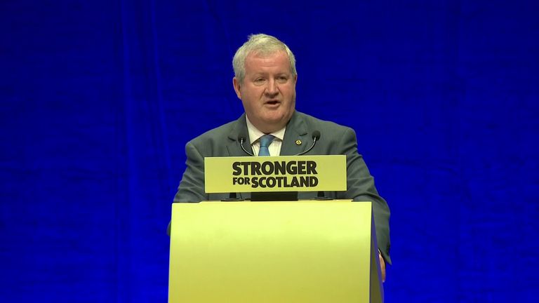 The SNP&#39;s Westminster leader Ian Blackford speaks at the party&#39;s conference in Aberdeen.