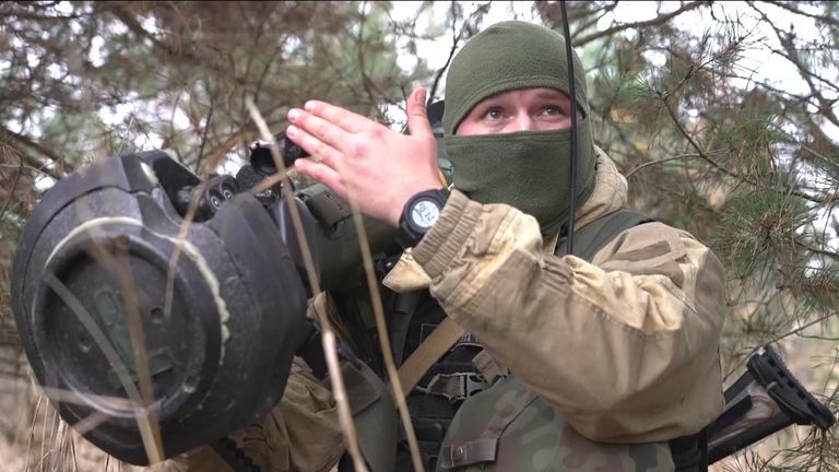 Ukrainian soldiers near Ukraine/Belarus border
