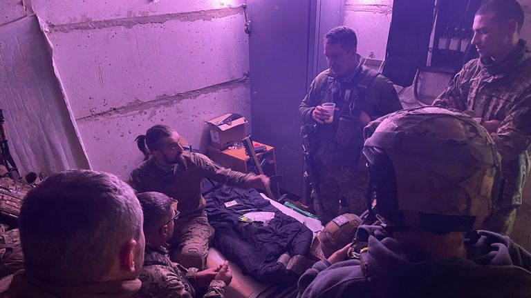 Ukrainian soldiers in their bunker 