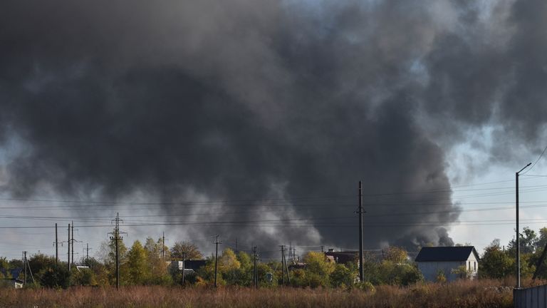 Smoke over Lviv on Monday