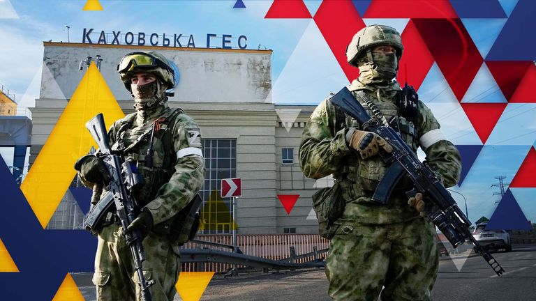 Russia soldiers stationed at the Nova Kakhovka hydroelectric power plant in May 2022. Pic: AP