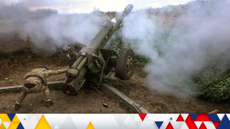 A member of the Ukrainian National Guard fires a D-30 howitzer towards Russian troops, amid Russia&#39;s attack on Ukraine, in Kharkiv region, Ukraine