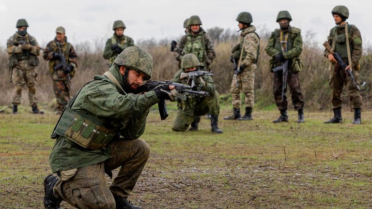 Russian newly-mobilised reservists train at a shooting range in the Donetsk region, Russian-controlled Ukraine