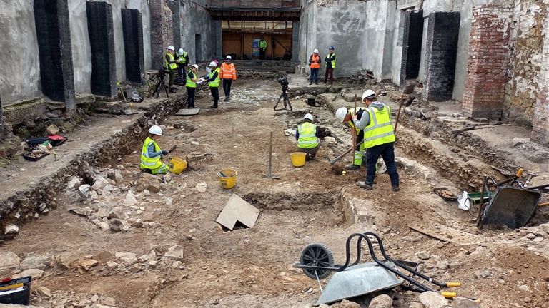 The remains around 280 human bodies, including babies, have been discovered at an historic site underneath a former department store in a Welsh town. Pic: Dyfed Archaeological Trust