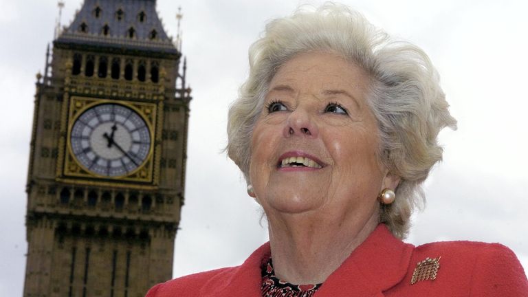 Former Speaker of the House, Baroness Betty Boothroyd, in Westminster, following the announcement that she would be awarded the Queen's Medal of Merit.  Date: April 28, 2005