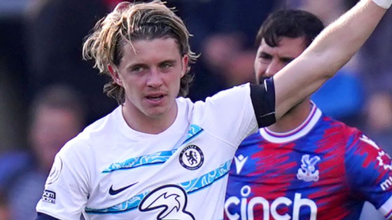 Conor Gallagher, on loan at Crystal Palace last season, celebrates scoring a late winner for Chelsea at Selhurst Park