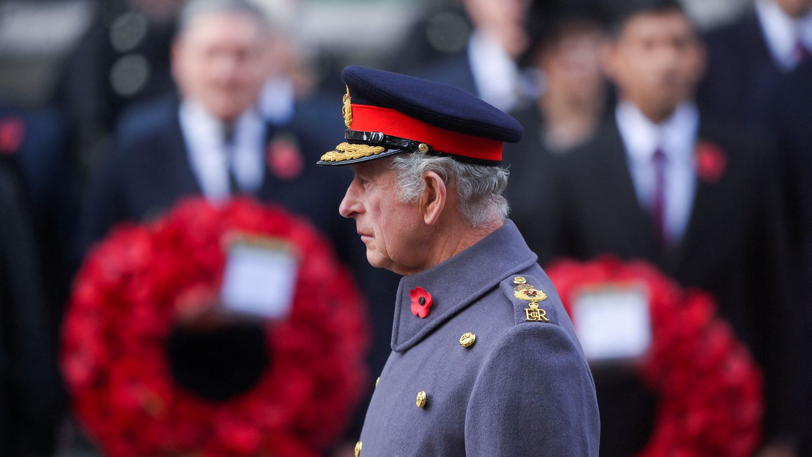 King leads first Remembrance Sunday service at Cenotaph as monarch following mother's death