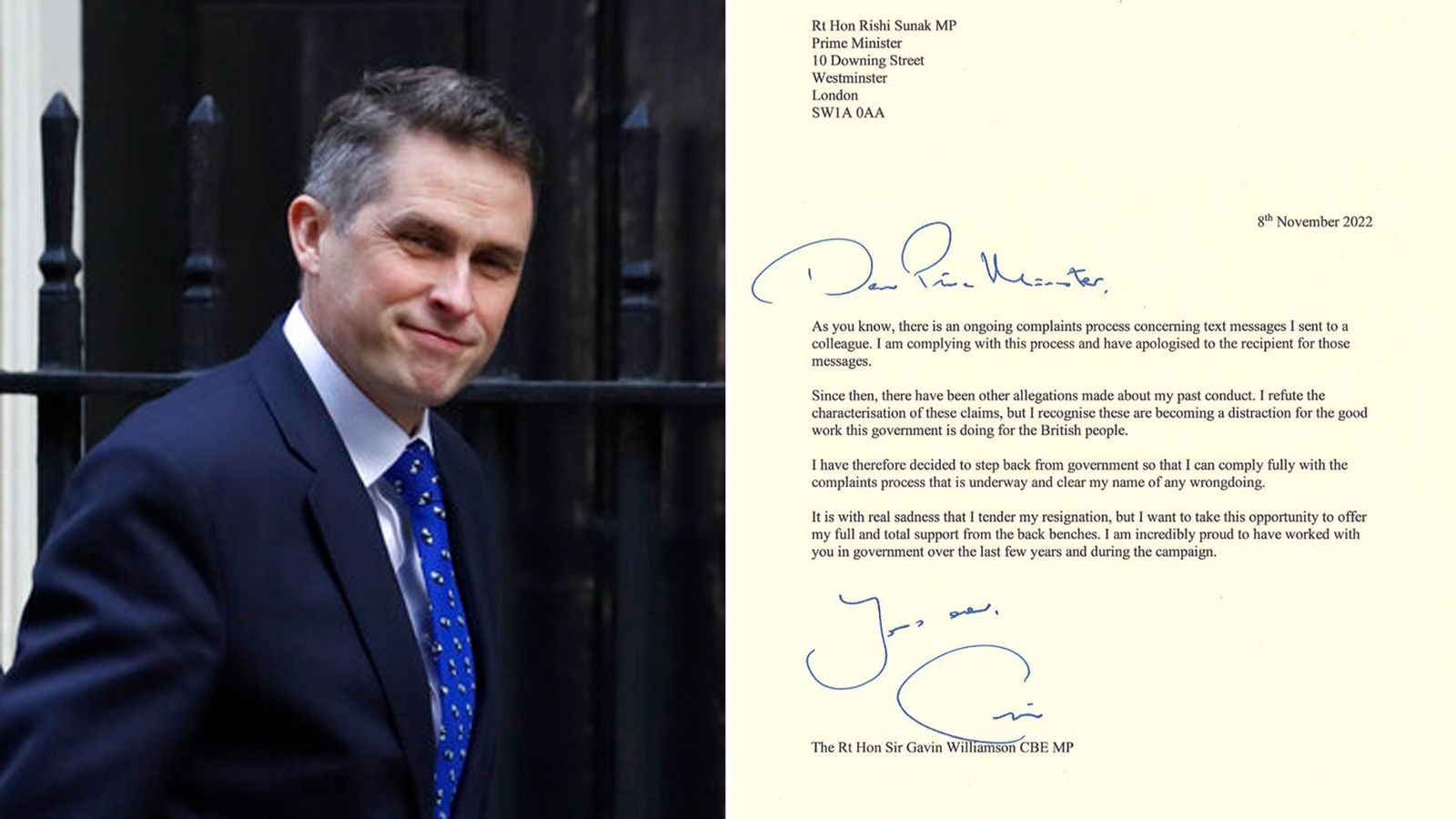 Sir Gavin Williamson quits after formal complaint over 'slit your throat' remark