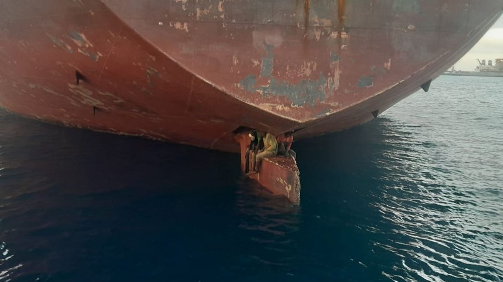 Shocking picture shows three stowaways rescued after spending 11 days on rudder of oil tanker