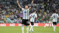 Argentina&#39;s Enzo Fernandez celebrates after scoring his side&#39;s second goal during the World Cup group C soccer match between Argentina and Mexico, at the Lusail Stadium in Lusail, Qatar, Saturday, Nov. 26, 2022. (AP Photo/Moises Castillo)
