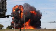A military plane crashes after colliding with another plane during an airshow in Dallas. Pic: Nathaniel Ross Photography via AP