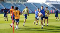 England players during a training session 