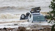 Destroyed cars submerged in the sea around Ischia