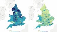 ONS Census maps Christian (lt) and other religions (rt)