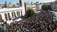 Palestinians attend the funeral of people who were killed in a fire that broke out during a party in the Gaza Strip