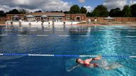 A swimmer trains at Parliament Hill Lido, on the first day of its reopening since the easing of lockdown following the outbreak of the coronavirus disease (COVID-19), London, Britain, July 11, 2020.