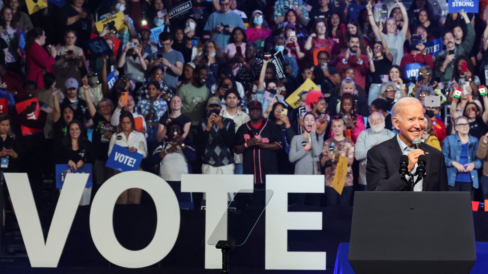 Another former president, Mr. Trump, who hasn't stopped campaigning since he lost the election two years ago, was also out fifty miles away at an airport.