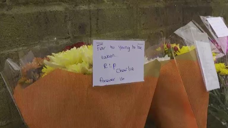 Flowers laid in tribute    up to 16-year-Old Charlie Bartolo killed in stabbing in Sewell Road, Abby Wood, 