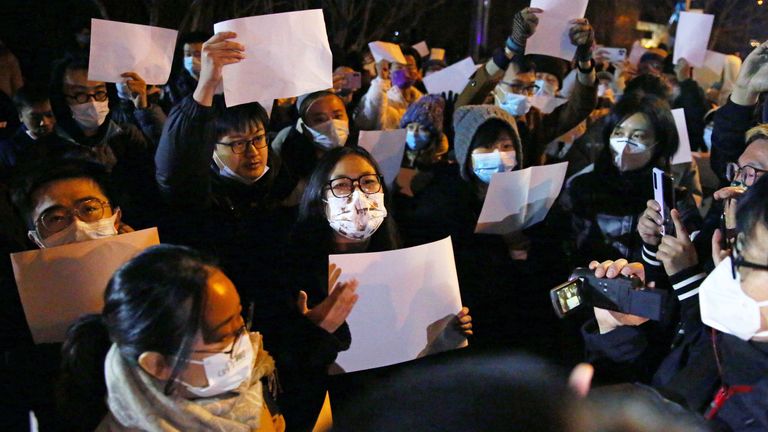 BEIJING Photo: People protest against zero covid in AP.