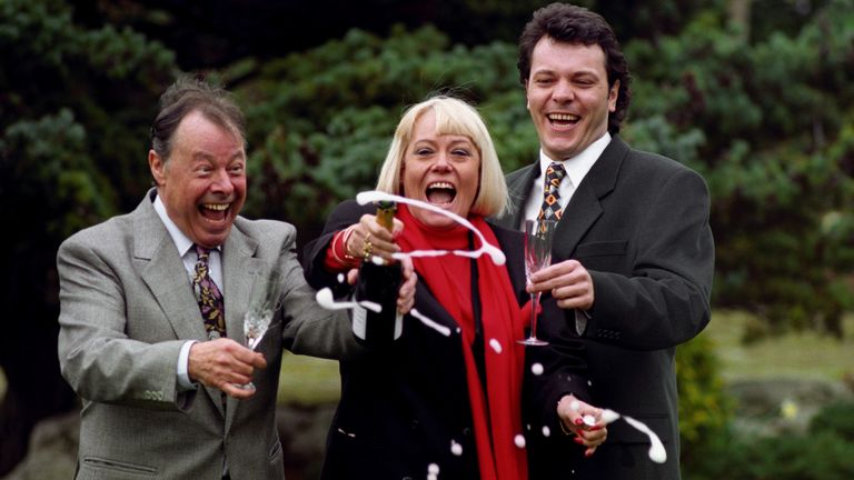  Bill Treacher with co-stars Wendy Richard and Michael French. 