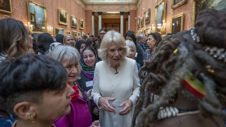 The Queen Consort during a reception at Buckingham Palace, London, to raise awareness of violence against women and girls as part of the UN 16 days of Activism against Gender-Based Violence. Picture date: Tuesday November 29, 2022.