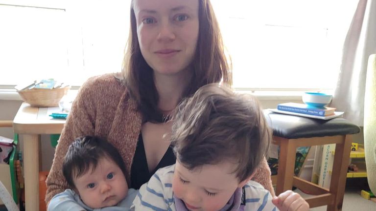 Teddy, 3, with his mother Katherine and younger brother Rupert