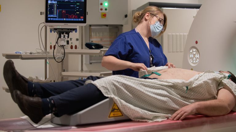 A patient is given a CT scan at the Royal Papworth Hospital, Cambridge. Pic: PA