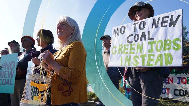 People protest against the opening of a new deep coal mine