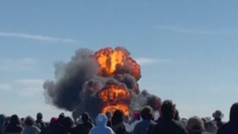 Two historic military planes collided during an airshow in Dallas, Texas. Credit: Bryan Truskey