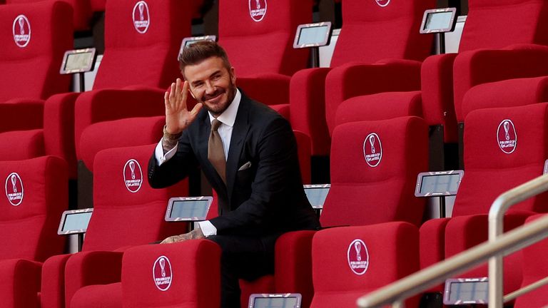 David Beckham is seen in the stands before the match 